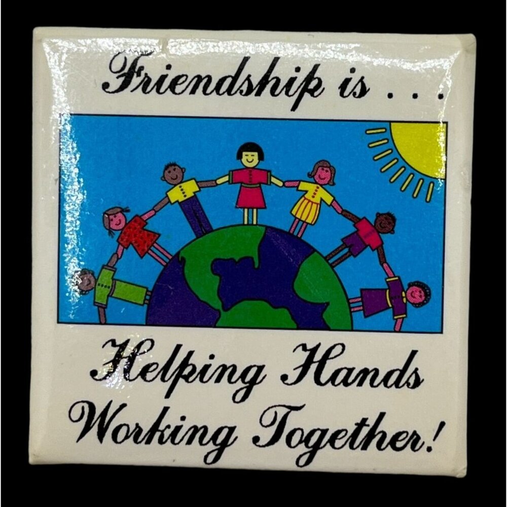 Friendship Is Refrigerator Magnet Vintage Helping Hands Children Earth